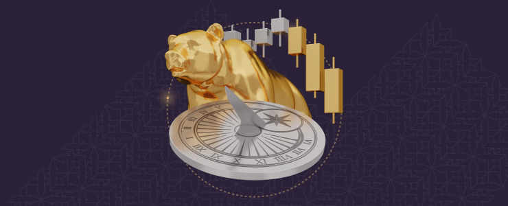 A gold bull statue with a clock positioned on its back, symbolizing time and prosperity.